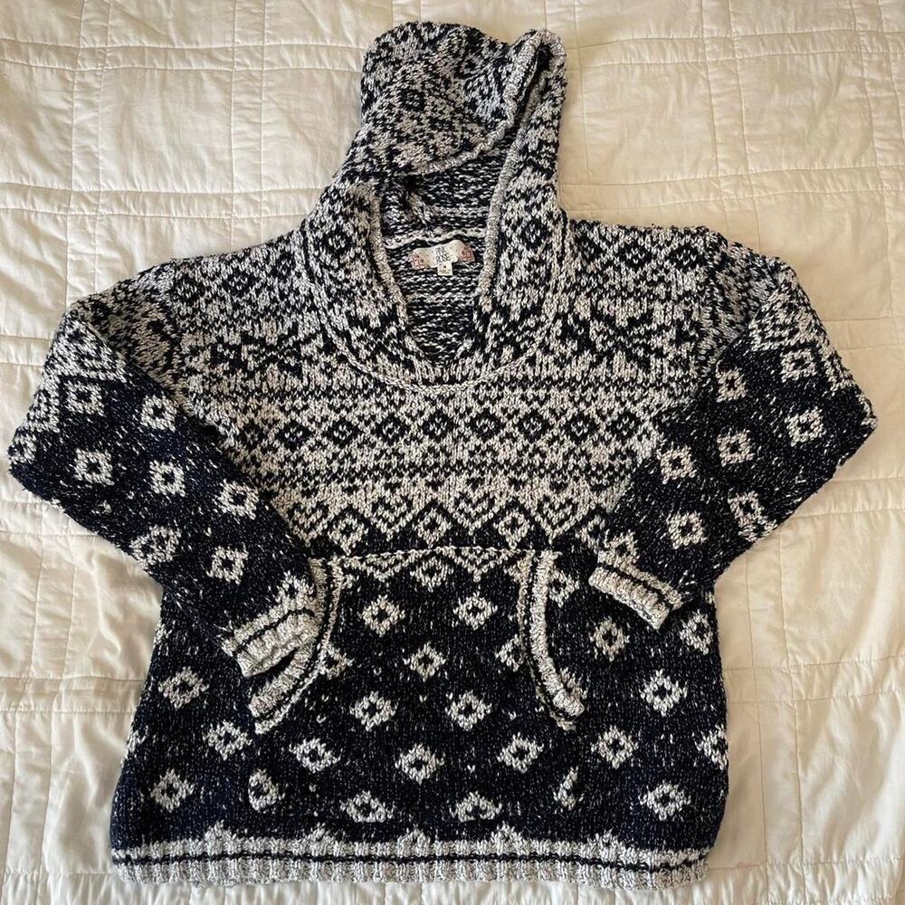 Pink Rose geometric navy chunky knit sweater hoodie sz‎ m fairy grunge beachy